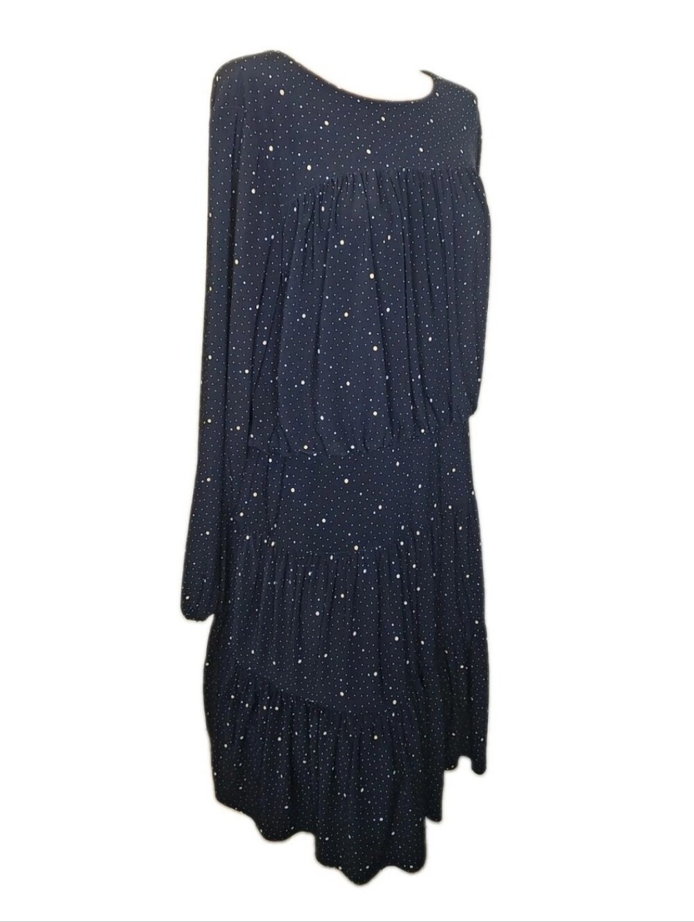 Lauren Ralph Lauren Sz 18W Tiered Dress Navy Long Sleeve Blouson Drop Waist Nwt
